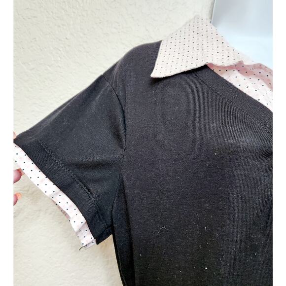 Paris Blues Black Pink Polka Dot Layered Collard Top 1X Plus Lightweight Pleated - Picture 3 of 6
